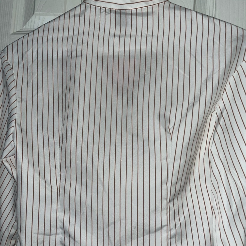 SHEIN cropped Striped White and brown Blouse with Tie Neck - Picture 5 of 6